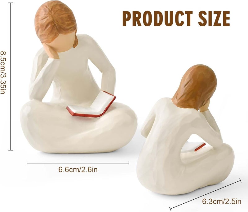 Cuayaes Reading Thinker Statue Book Lover Gifts for Women Readers, Graduates, Students, Teachers, Bookshelf Decor Aesthetic Sculpture Home Decor for Shelves Desk Office Living Room - Image 3